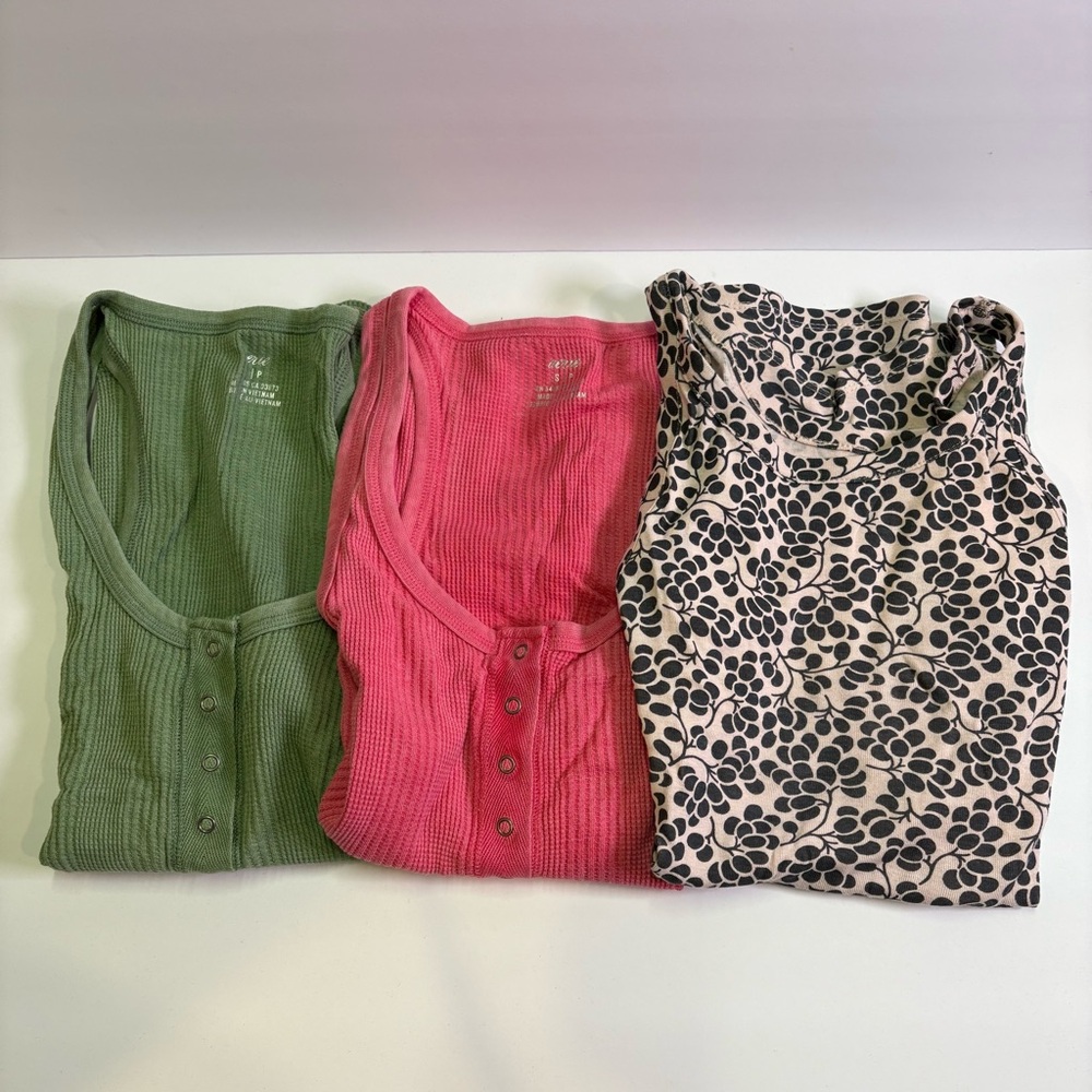 Aerie Ann Taylor Small Medium Green Pink Ribbed Floral Print Tank Top Bundle F20